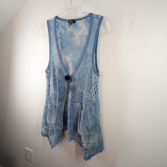 Lily by Firmiana Pastel Blue Knit Lagenlook Sleeveless Sweater Lagenlook Medium - Picture 6 of 10